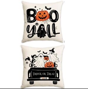 Halloween Pumpkin & Ghost Accent Pillow Set - "Boo Y'all" & "Trunk or treat'